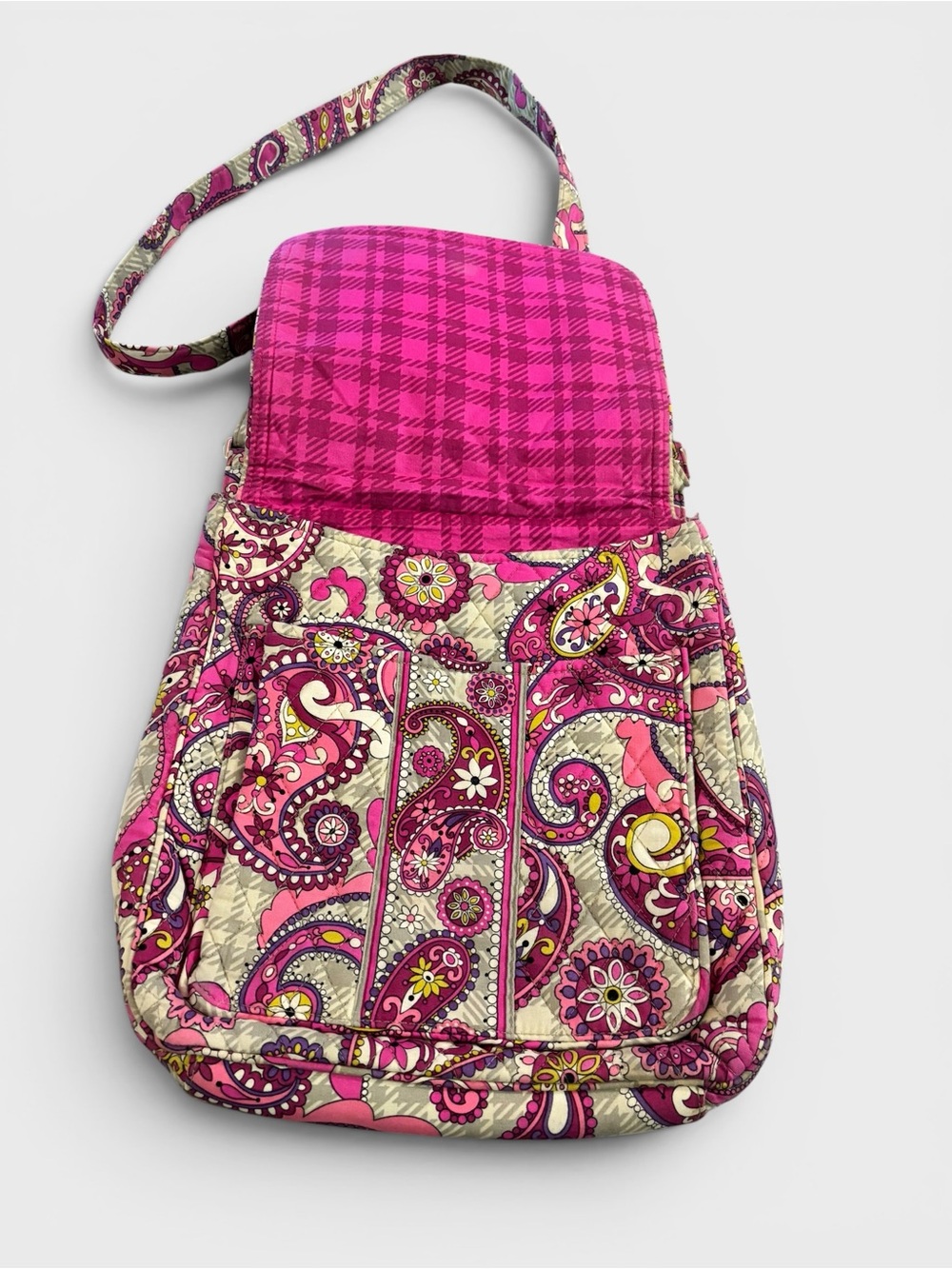 Vera Bradley Paisley Meets Plaid Quilted Flap Crossbody Messenger Bag Rare